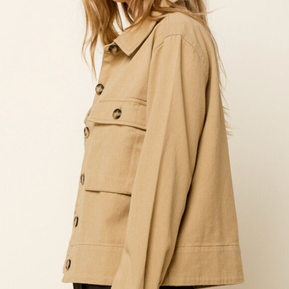 Utility Jacket Women Size Large Tan Button-Down Long Sleeved - Picture 6 of 9